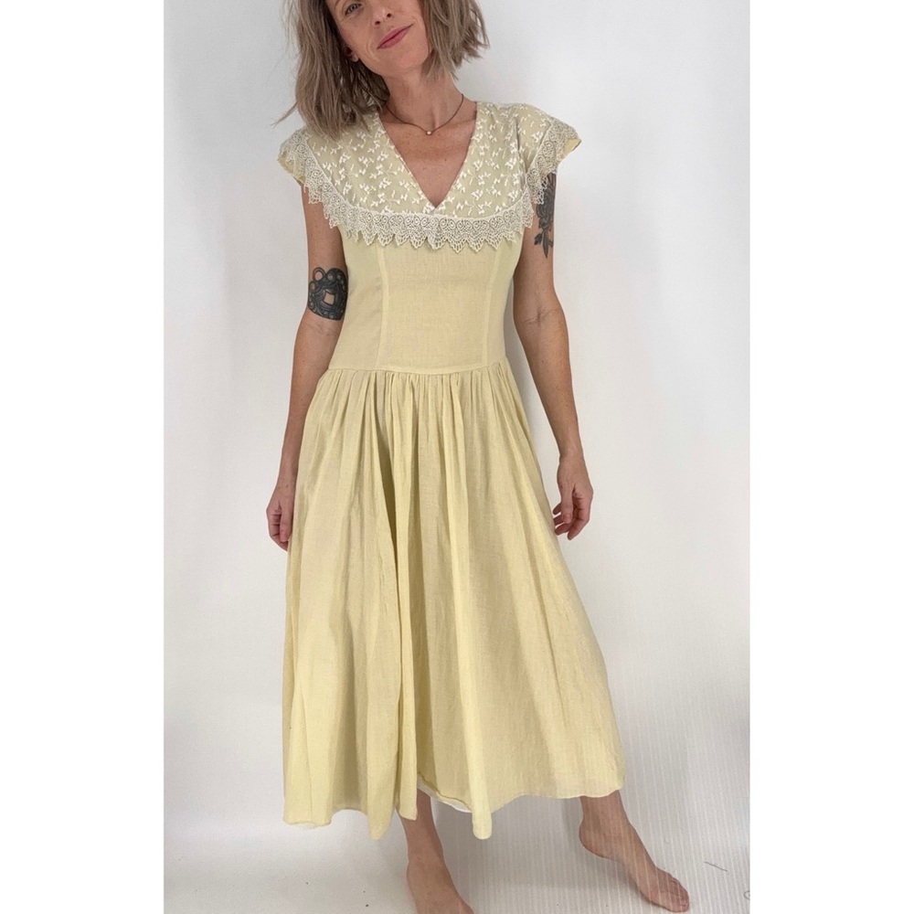 Vintage Scott McClintock Dress 4 Butter Yellow Prairie Romantic Lace Cottage